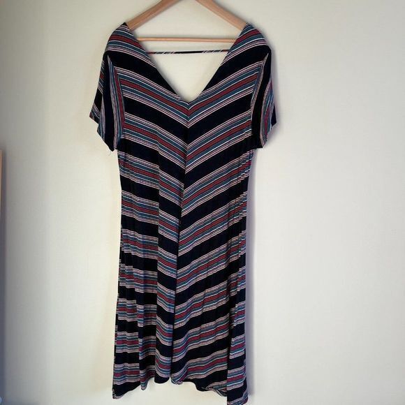 TORRID BLACK STRIPE JERSEY‎ KNIT STRIPED SWING DRESS MIDI WOMENS SIZE 2 2… - Picture 8 of 9
